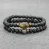 La tendencia de los hombres de pulsera de piedra de Lava piedra lunar labradorita pulsera de cuentas Chakra Yoga cuenta de madera pulsera de la joyería de los hombres Bileklik ► Foto 3/6