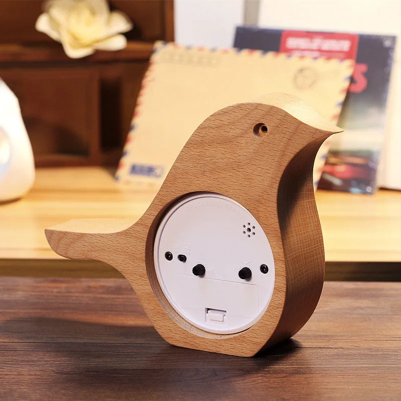 Wooden Bird Shape Alarm Clock Mute Student Personality Office Desktop Clock Fashion Modern Design Table Clock Home Decoration