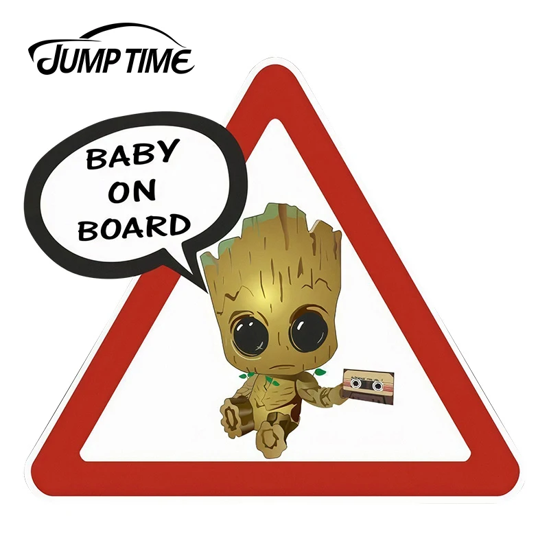 

JumpTime 13cm x11.7cm Funny Car Stickers Baby On Board Groot Super Hero Marvel Car Styling For Window Bumper Warning Sign Decals