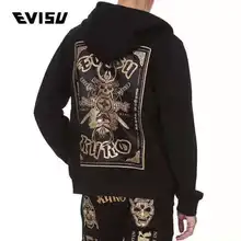 Осень Evisu Мужской Повседневный свитер с капюшоном на молнии теплый дышащий модный мужской свитер с длинными рукавами и рисунком скелета Тренч