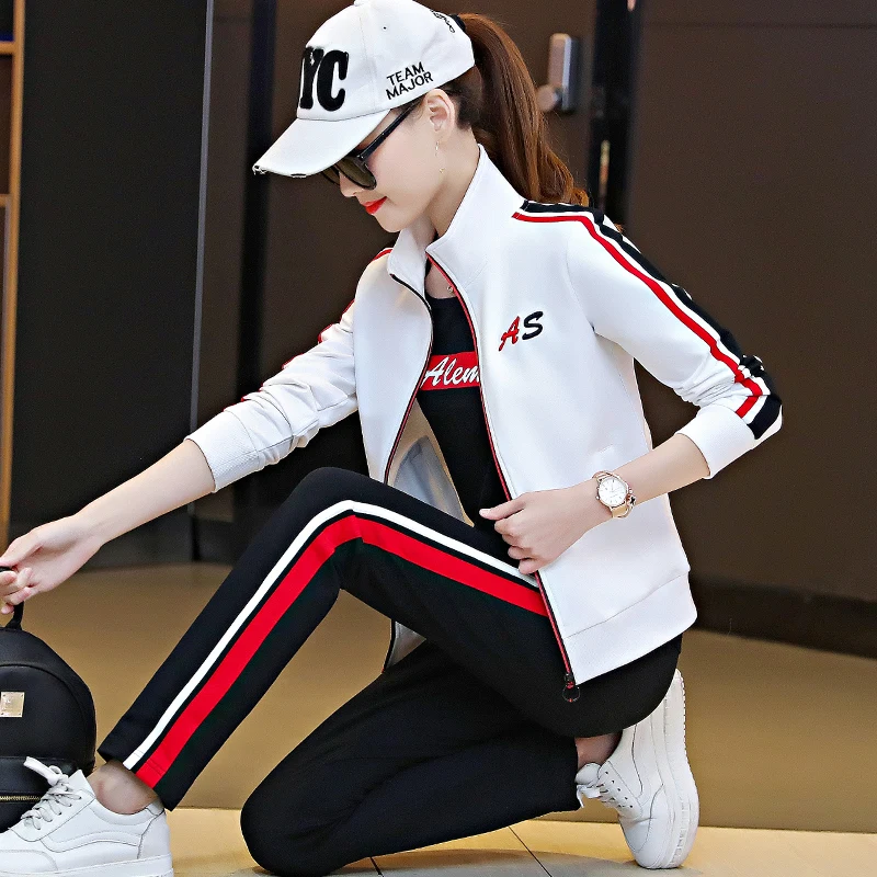 Exercise Set Women 2022 New Arrival Spring And Autumn Female Sportswear Slim Stripe Student Sweatshirt Pant Teenager Girl 011
