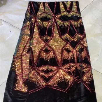 

2020 red High Quality Nigerian Tulle Lace Fabrics Latest sequins Mesh African velvet Lace Fabric Bride French Net Lace Fabric