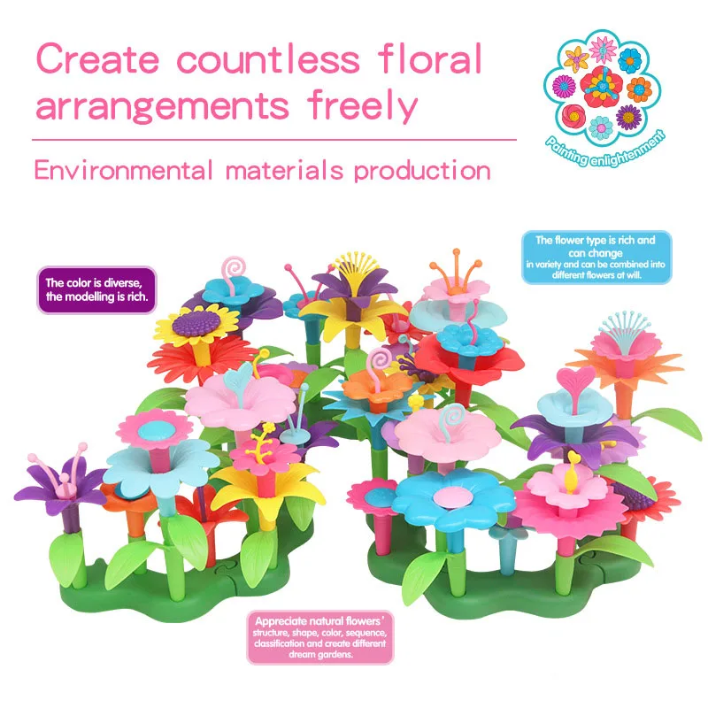 52/109/144pcs Set Girl's Build a Garden Flower Arrangement Toy Assemble Building Blocks DIY Handmade Small plants Gift Toys