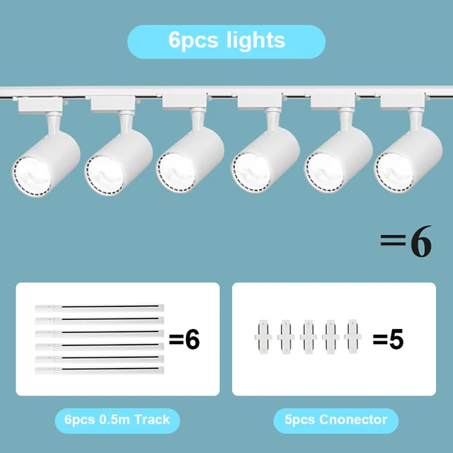 Set Ceiling Led Track Light Spotlights COB Track Lighting Wall Rail Spot Lights System 20/30/40W Clothing Shop Home Lamp 220V 6PCS White Body-Set