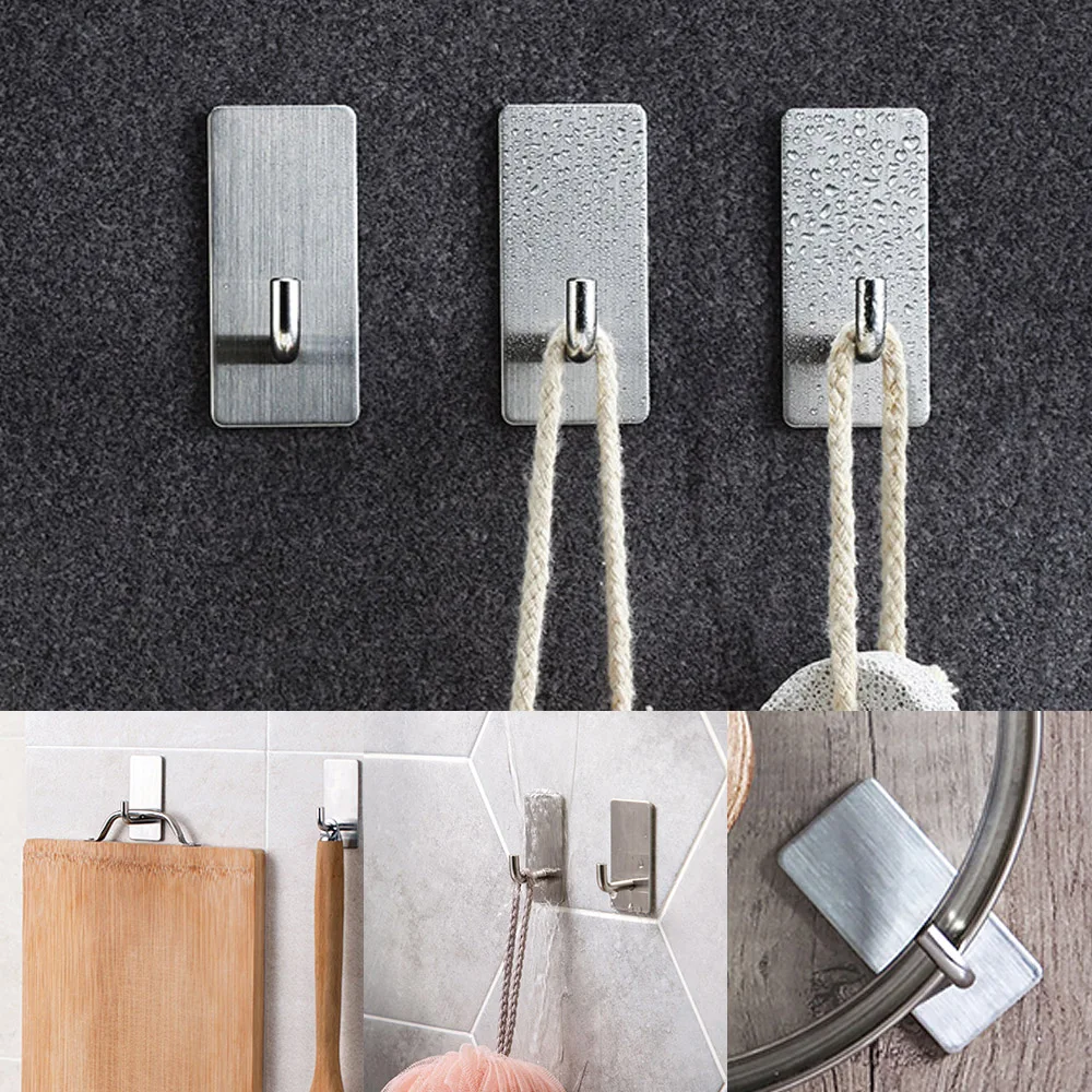 

Stainless Steel Wall Hook Self Adhesive Sticky Kitchen Home Bathroom Key Bag Hanger Storage Hanging Holder Waterproof Towel Rack