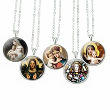 Ожерелье Девы Марии, стеклянный кулон, модные серебристые украшения, католический, христианский мусульманский подарок для женщин, церковный сувенир