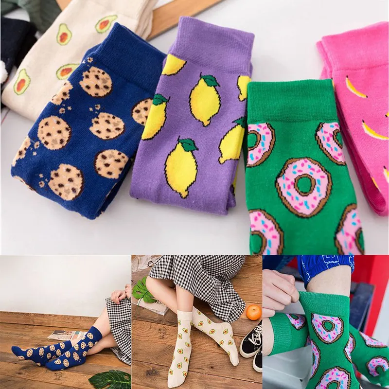 Стиль, женские носки, авокадо, картофель фри, молоко, забавные хлопковые модные носки без пятки, Европа и Америка, Harajuku носки