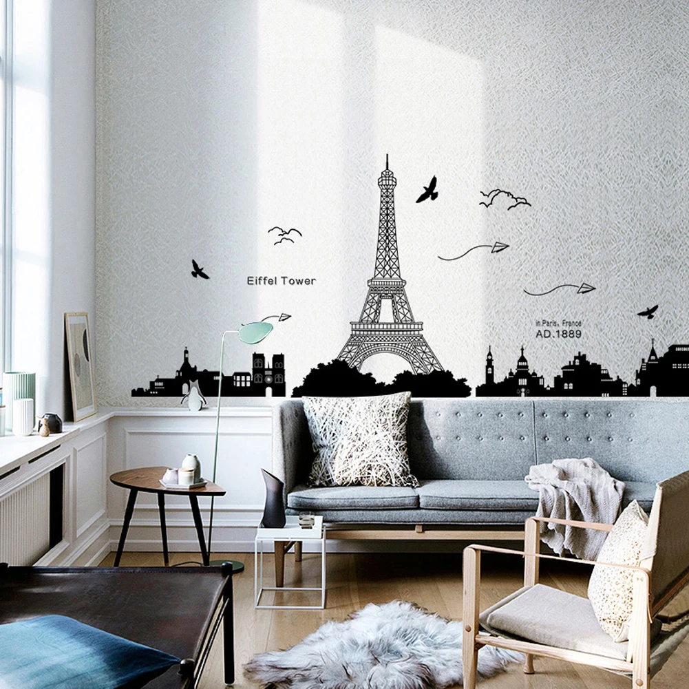 Europe Style PVC Material Paris Landscape Background Eiffel Tower Wall Sticker Sofa Bed Theme Home Decoration | Дом и сад