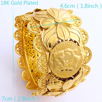 

70mm Coin Empereur Napoleon ||| Fashion Big Wide Flower Cross Bangle 14 K SOLID Gold Filled Dubai Jewelry Eritrea Bracelet