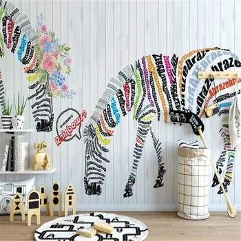 

milofi custom large wallpaper mural Nordic abstract English zebra flower Nordic background wall decoration painting