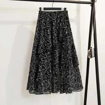 

Summer 100kg Women Skirt Plus Size Streetwear Casual Print Knee-Length Empire Skirts Womens Fashion High Waist Skirt Black Skirt