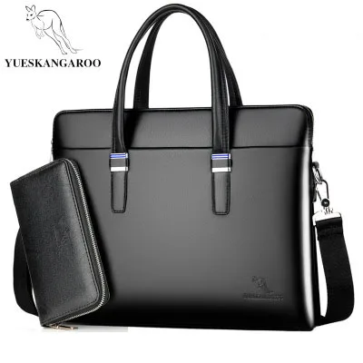 Black Set YUESKANGARO, модная сумка на плечо, мужской портфель, А4, из искусственной кожи, мужские сумки, бизнес, для ноутбука, тоут, роскошный бренд, мужской портфель, s, сумки - Цвет: Black Set