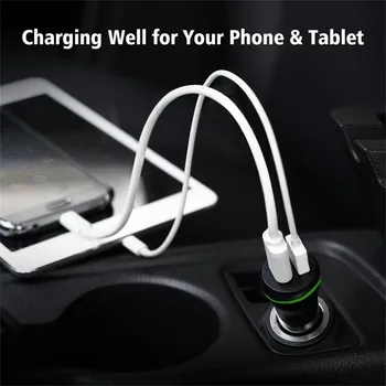 

Side Dual USB Car Charger 2 Port Light Car Charger Adapter For Iphone 8/8 Plus 12V-24V phones LED display Quick car charger