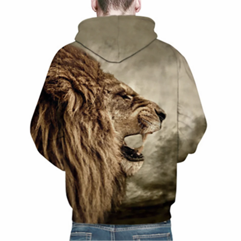 Mens Hoodies Funny 3D Tiger Lion Print Animals Sweatshirt Casual Loose Pocket Long Sleeve Winter Men Hoodies Unisex Pullovers