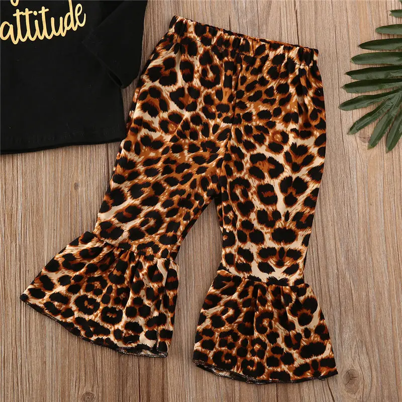 Baby Girl Autumn Clothes Set Toddler Kids Newborn Outfit Long Sleeve Top+Leopard Flare Pants 3pcs Infant Girls Clothing