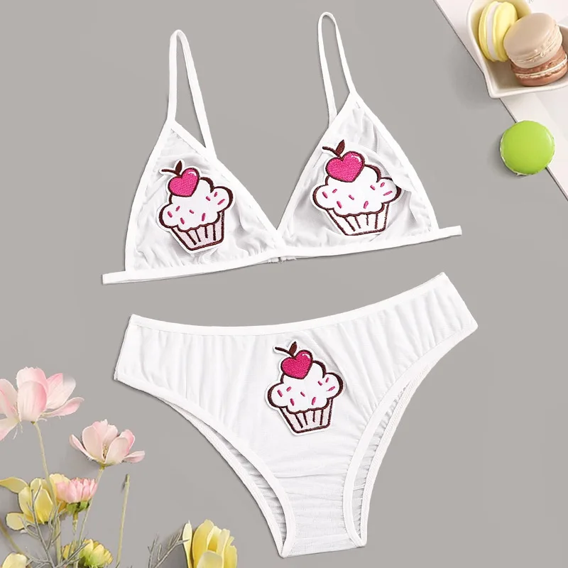 

Sexy Lingerie Set For European And American Ladies Sexy And Cute Mesh See-Through Three-Point Suit Sexy Lingerie + Panties Set