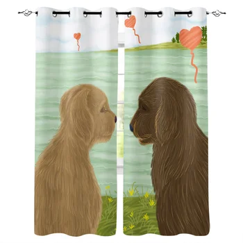 

Puppy Love Balloon Window Curtains LivingRoom Kitchen Curtains Left and Right Biparting Open