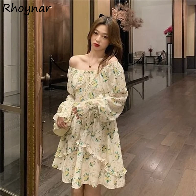 

Long Sleeve Dress Women Floral Girls Kawaii Mini All-match French Style Romantic Design A-line Stylish Autumn Aesthetic Holiday
