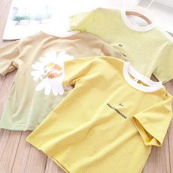 

2020 Summer Girl's Letter Striped Back Daisy T-shirt Children's Clothing Wholesale