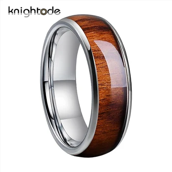 

Silvery Tungsten Wedding Band With Koa Wood Inlay 8mm Tungsten Engagement Rings Domed Band Polishing Comfort Fit