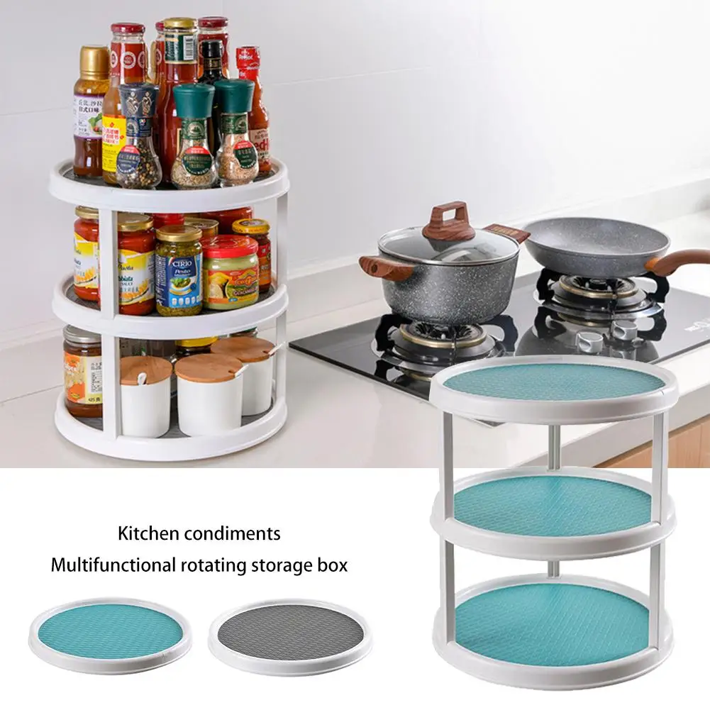 

Rotatable Desktop Kitchen Storage Tray Multifunctional Plastic Round Storage Cabinet Spice Bottle Bath Cosmetics Makeup Rack