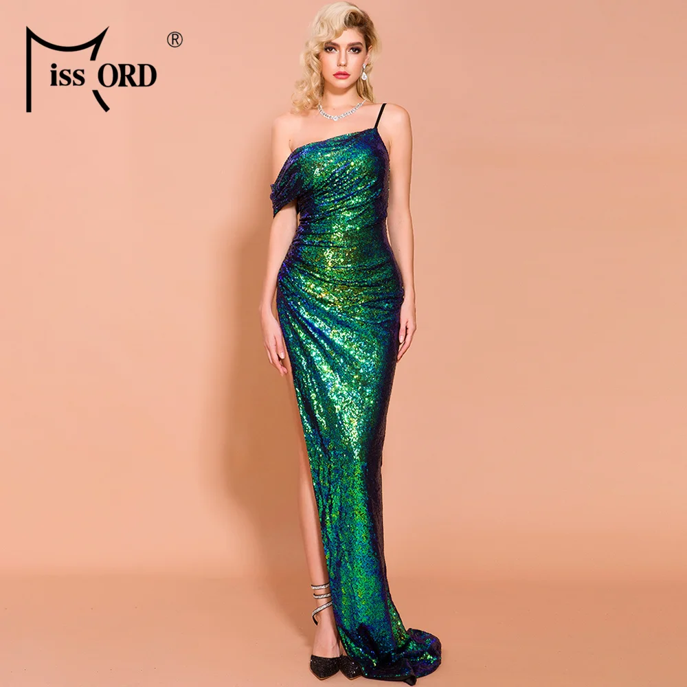 

Missord 2019 Women Sexy Irregular Neck Off Shoulder Sequin Dress Female Backless Gradient High Split Elegant Maxi Dress FT19645