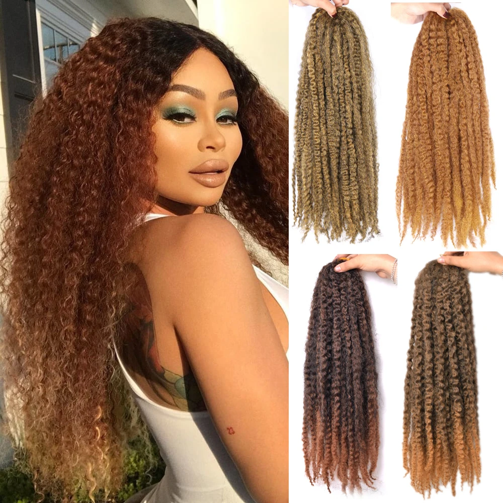 Synthetic Marley Braiding Hair Soft Kinky Twist Crochet Braids Hair 18Inch Pre Stretched Afro Curls Extensions For Women