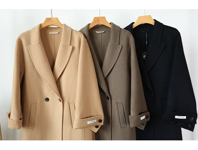Winter New Korean Women Pure Wool Coat X-Long Handmade Double-Sided Wool Coat with Belt for Women 3 Colors
