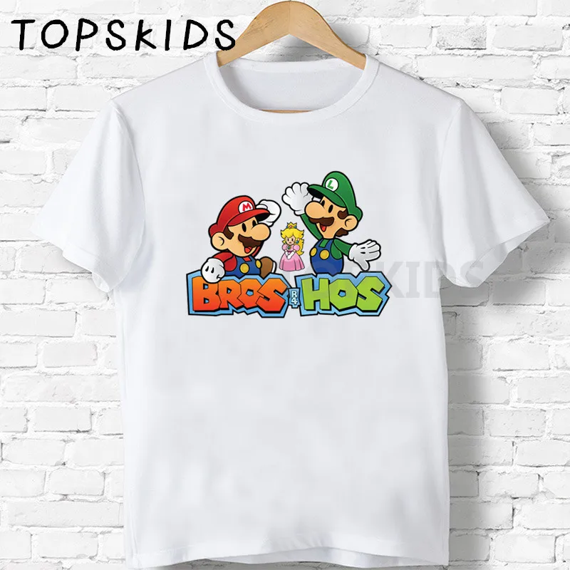 Детские футболки с героями мультфильмов «Super Mario Bros» Забавные топы для маленьких мальчиков и девочек, детская летняя футболка с круглым вырезом HKP5222 - Цвет: White-C