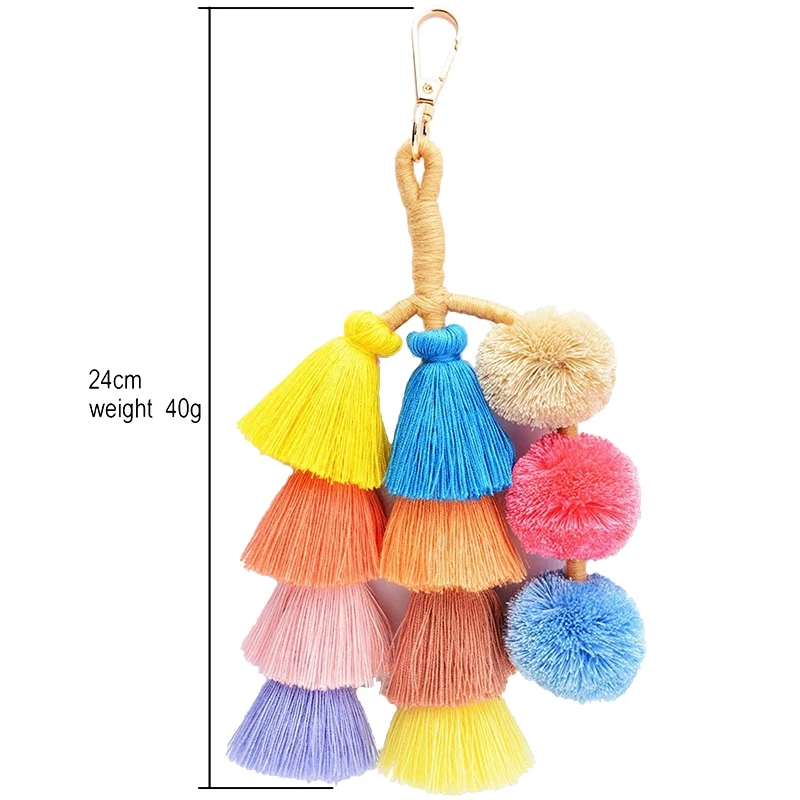 Красочный ручной работы Boho Pom Кисточки Из ПФЛ сумка Шарм брелок для ключей брелок