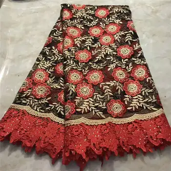 

2019 Latest French Nigerian Lace Fabric High Quality Stones Red color Tulle African Lace Fabric 5 yards For a wedding dress AZAZ4