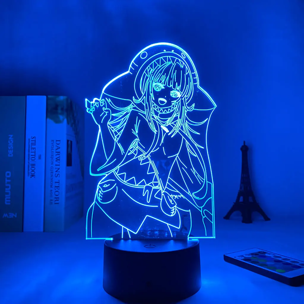 3D Led luce notturna Illusion lampada Usb Anime Genshin Impact Child Gawr Gura Game Room Decor Tavolo da gioco unico-Con telecomando