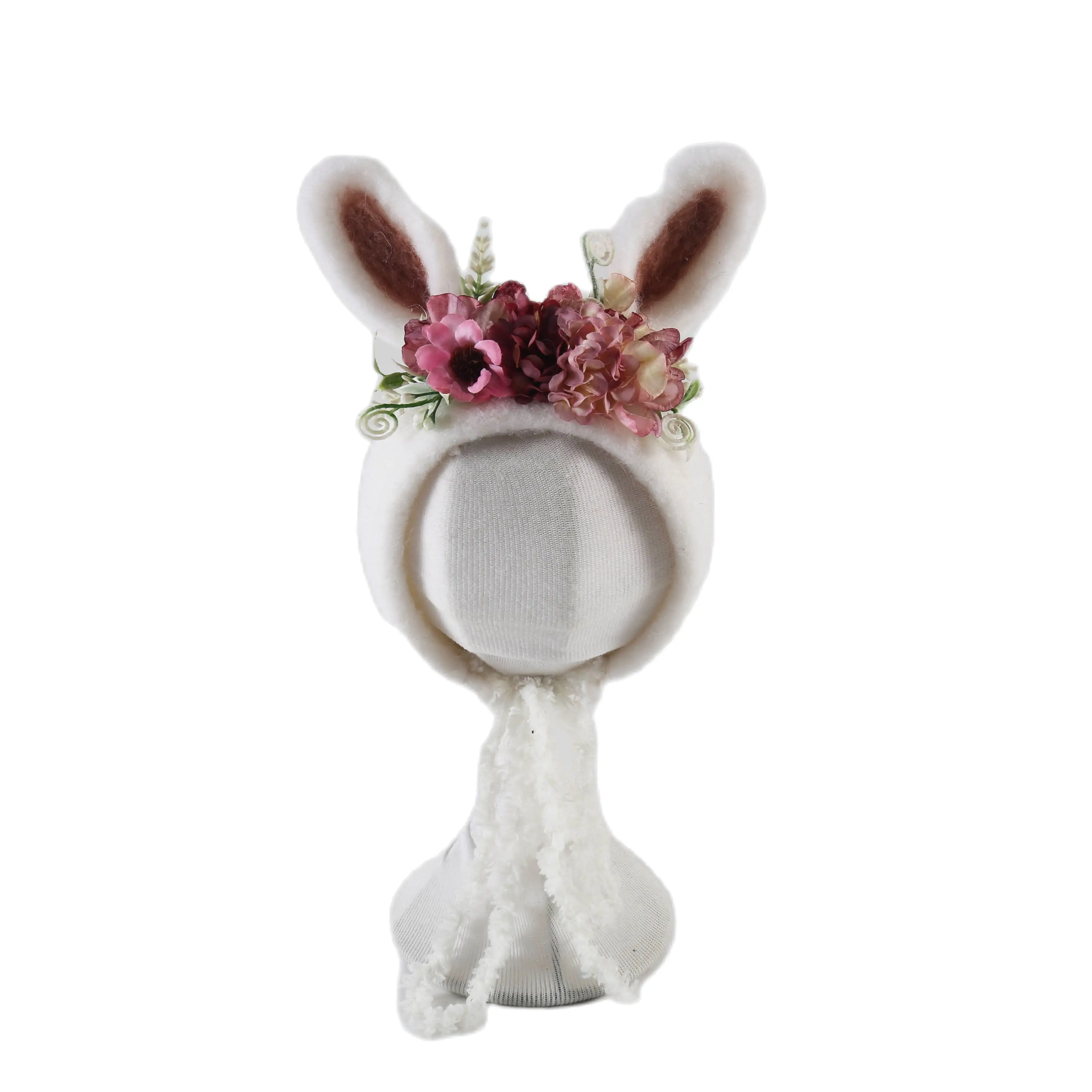 Newborn Wool Felt Deer Bonnet Girl Baby Flower Hat Newborn Photography Props Boy Baby Reindeer Hat Photo Shoot 5