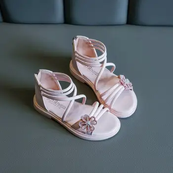 

Size 26-36 Girl Sandals New Summer Children's Beach Shoes Lovely Flower Princess Shoes Baby Kids Gladiator Sandals Pink White