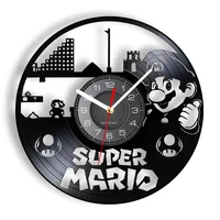 Retro Mushroom Video Game Vintage Vinyl Record Wall Clock For Kids Room Arcade Game Re-purposed Album Record Clock Wall Watch 1