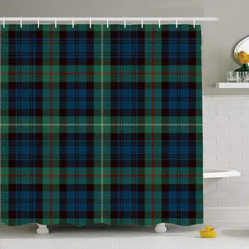

Shower Curtain Blue Plaid Tartan Black Abstract British Celtic Pattern Scottish Classic Flannel Design Wool Waterproof