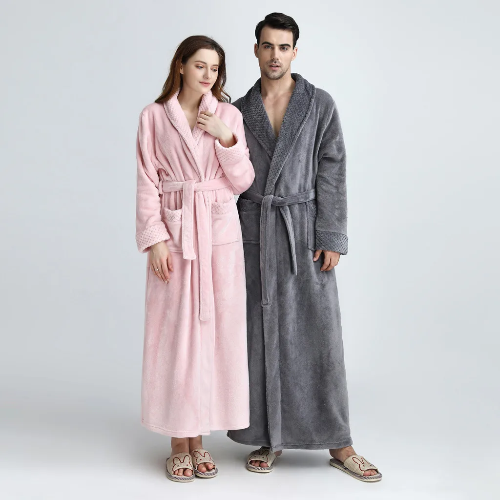 Женский халат, зимний плотный теплый фланелевый банный халат, длинный, размера плюс, для влюбленных пар, ночной халат, Мужская Ночная рубашка# G8