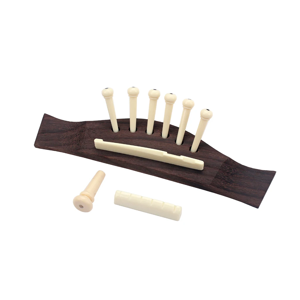 1 Set Acoustic Guitar Rosewood Bridge + Bone Bridge Pins Saddle Nut