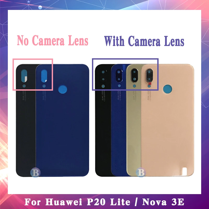 

For Huawei P20 Lite Housing Battery Cover Back Door Rear Cover Glass with Adhesive Nova 3E With Camera lens or No Camera lens