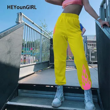 

2020 Sexy Flame Print Casual Sweatpants Women Skinny Autumn Harem Pants Capirs Elastic High Waist Ladies Trousers Streetwear