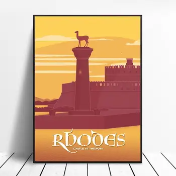 

Rhodes Castle at the port Canvas Travel Poster Prints Home Wall Art Decor Painting