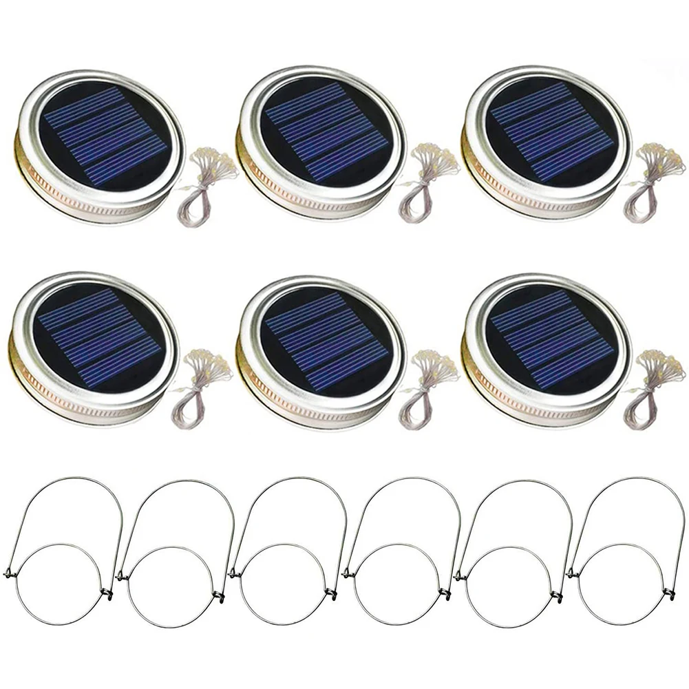 6PCS Solar Mason Jar Lid Light With 2m String Lights Handle 20 LEDs Hanging Lantern Lamp For Garden Decoration Colorful Light bright solar lights Solar Lamps