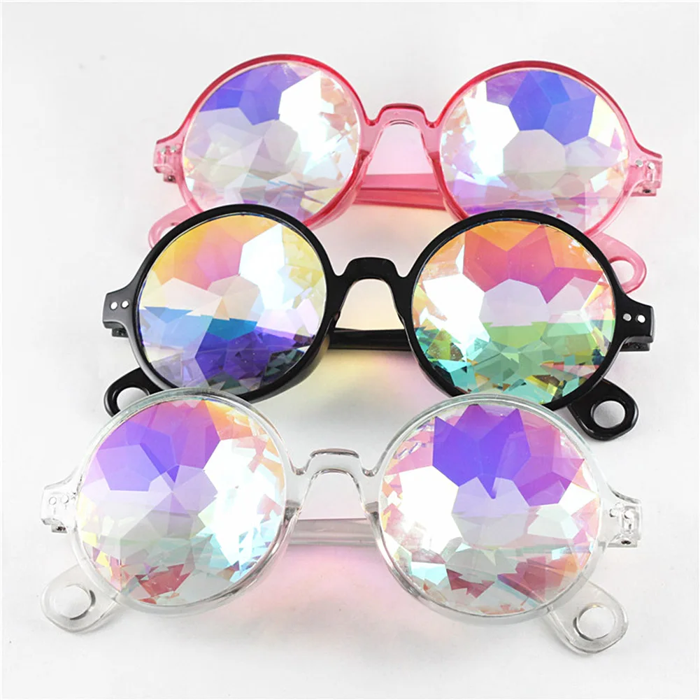 

Round Kaleidoscope Glasses Women Rave Festival Sunglasses Holographic Glasses Colorful Celebrity Party Eyewear Hiking Eyeglasses