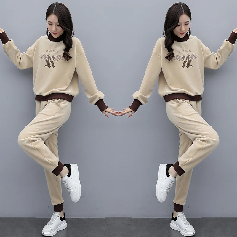 

Winter Thick Velvet Women Sportswear Tracksuit Warm Sweater Sweatshirt+pant Running Jogger Fitness Casual Workout Set Sport Suit