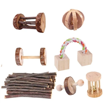 

7Pcs Natural Wood Hamster Chew Toys for Small Animal Guinea Pigs, Rats, Chinchillas,Gerbils, Rabbit Teeth Care