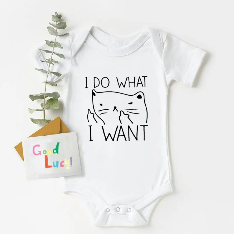 

I Do What I Want Cat Print Newborn Baby Boy Girl Body Clothes Cotton Short Sleeved Baby Kids Cool Body Casual Clothes