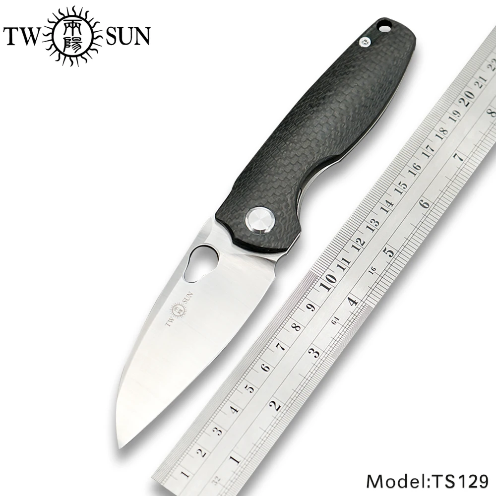 

TwoSun 14C28N blade folding Pocket Knife Camping Knife tactical hunting outdoor tool Titanium EDC Carbon Fiber Fast Open TS129