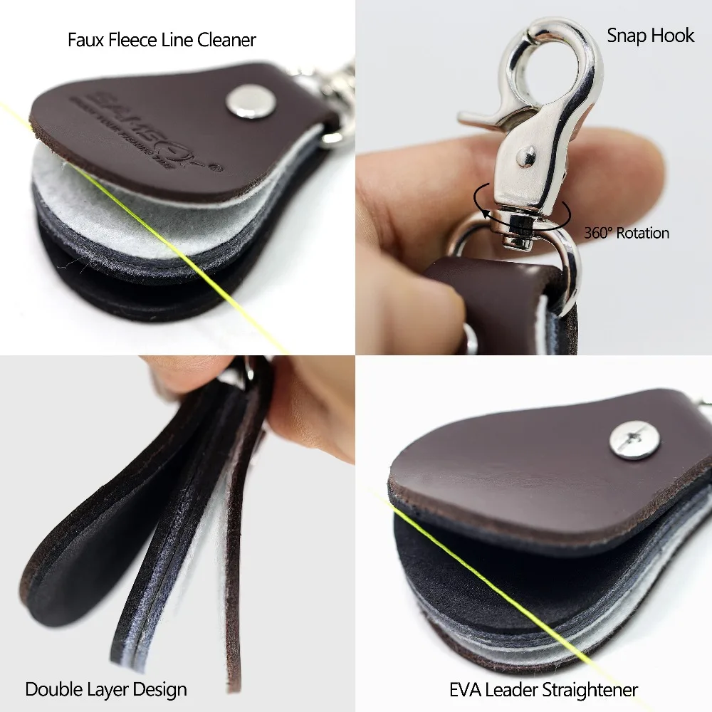 SAMSFX Fishing Line Cleaning and straightener tool kit leather coated cover detail