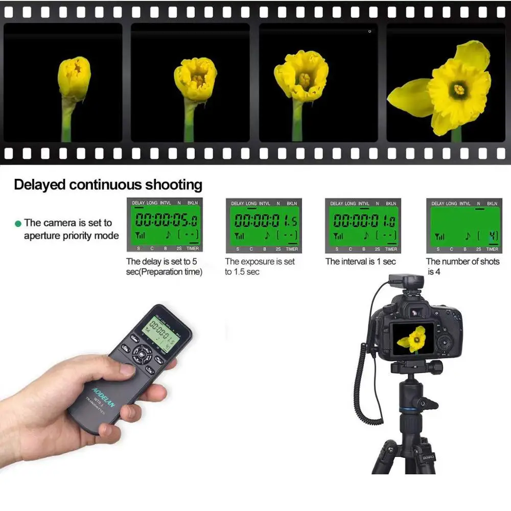 AODELAN WTR-2 Camera Wireless Shutter Release Timer Remote Control for ...