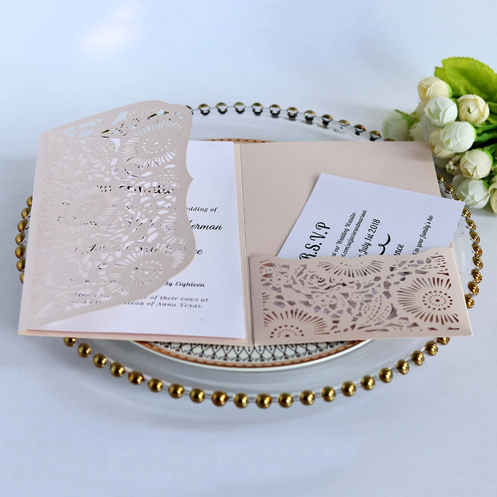  10pcs Multicolor Pearl Paper Jam Paper Laser Hollow Pocket Style Invitation Wedding Invitation Card - 4.0003E+12